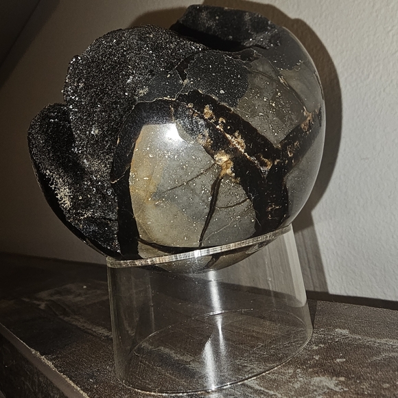 3.9" Septarian Polished Geode Sphere- Madagascar! - Picture 4 of 13